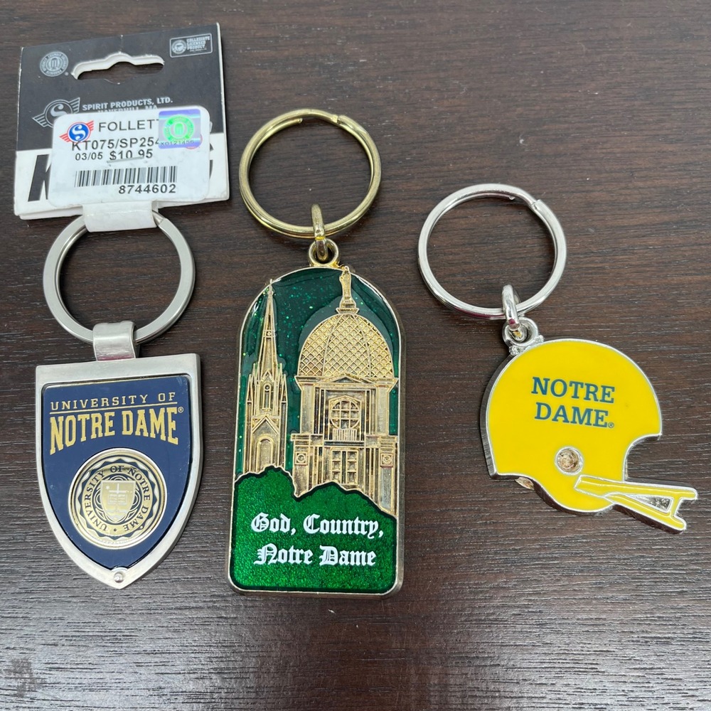 Notre Dame Fighting Irish Keychain Set of 3 God Country Helmet Shield Tag